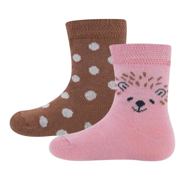 Socken GOTS 2er-Set Igel/Punkte rosa/pergament
