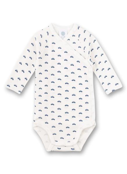 Wickelbody langarm weiß mit Auto-Muster